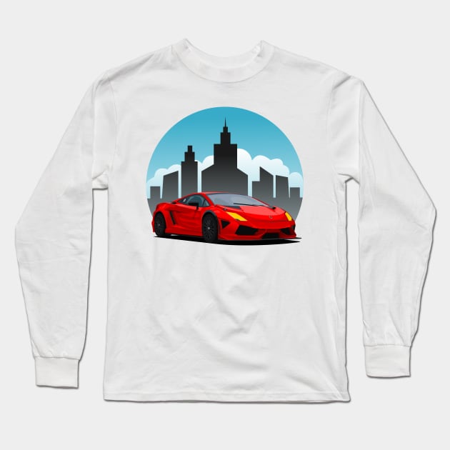 Red Lamborghini in the City Long Sleeve T-Shirt by enha design